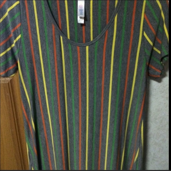 LuLaRoe Womens SmTop With Stripes In Green, Yellow & Red With A Grey Background - Picture 5 of 5